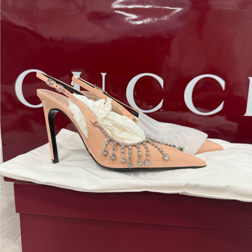 Gucci Women's nude Embellished Slingback Heels